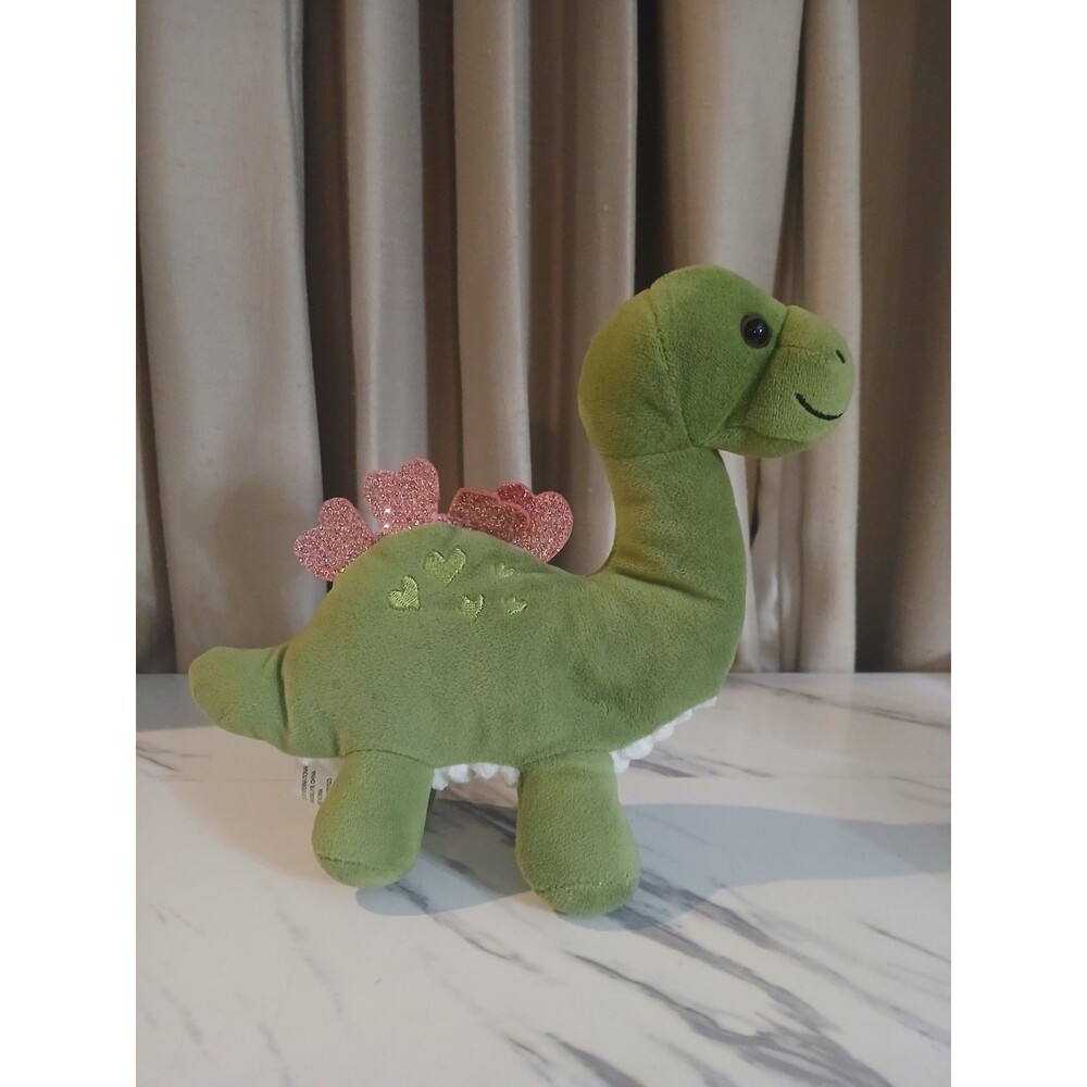 Dinosaur Plush Stuffed Animal Brontosaurus Green And Pink With Hearts